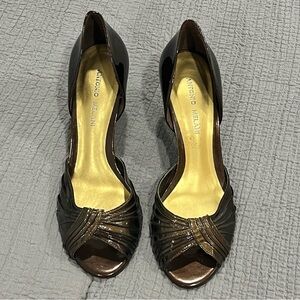 ANTONIO MELANI Womens Open Toe Leather Shoes Size 8.5M Bronze Color Heels